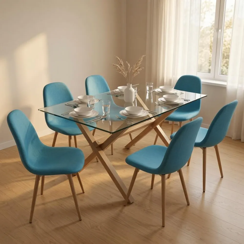 Comedor Rectangular Vidrio 140x90cm 6 Sillas scoop
