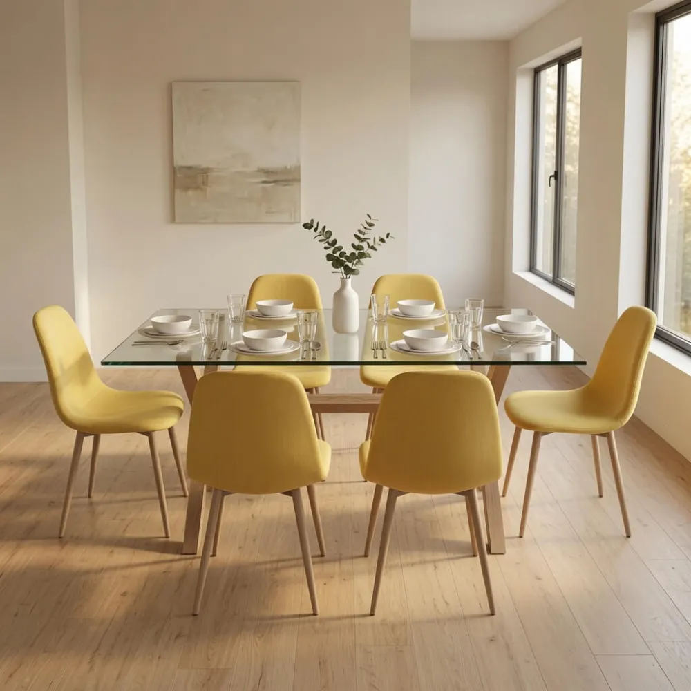 Comedor Rectangular Vidrio 140x90cm 6 Sillas scoop