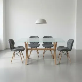 comedor rectangular vidrio 140x90cm con 4 sillas ecocuero