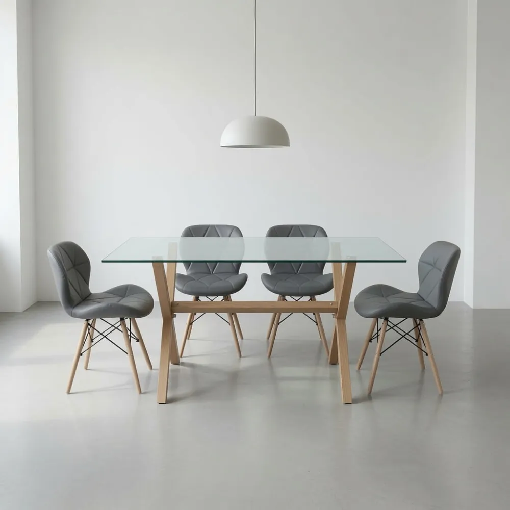 comedor rectangular vidrio 140x90cm con 4 sillas ecocuero