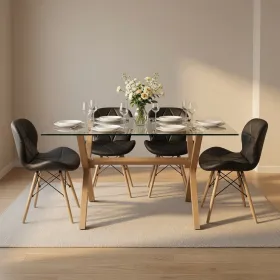 comedor rectangular vidrio 140x90cm con 4 sillas ecocuero