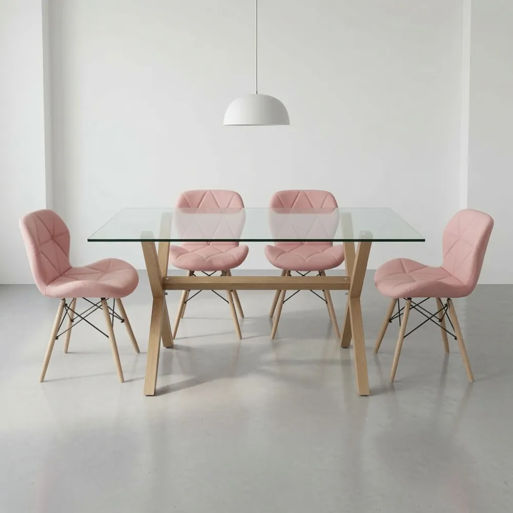 comedor rectangular vidrio 140x90cm con 4 sillas ecocuero