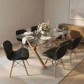 comedor rectangular vidrio 140x90cm con 6 sillas ecocuero