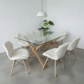 comedor rectangular vidrio 140x90cm con 6 sillas ecocuero