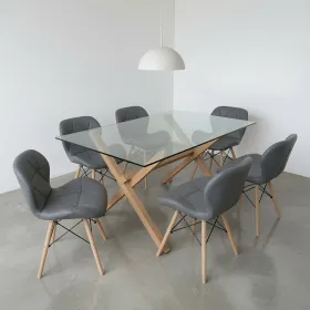 comedor rectangular vidrio 140x90cm con 6 sillas ecocuero