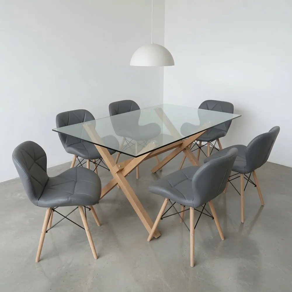 comedor rectangular vidrio 140x90cm con 6 sillas ecocuero