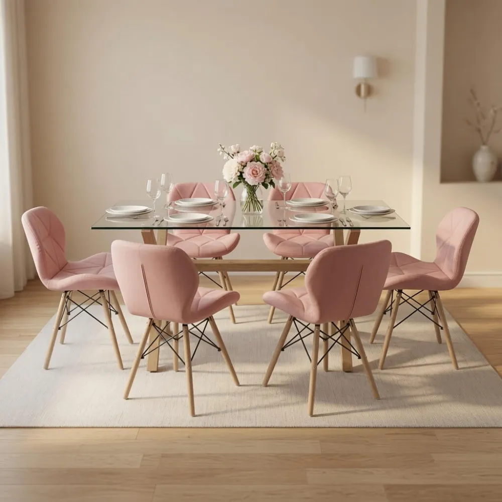 comedor rectangular vidrio 140x90cm con 6 sillas ecocuero
