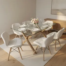 comedor rectangular vidrio 140x90cm con 6 sillas ecocuero