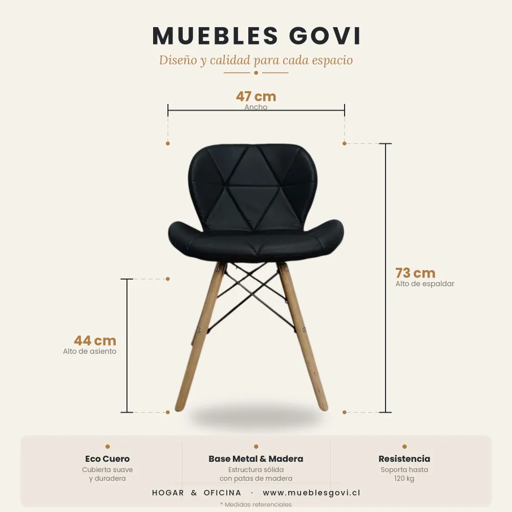 Silla Radar Acolchada Ecocuero Patas de Madera · Silla Radar