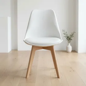 Silla Tulip Acolchada Ecocuero Patas de Madera Haya · Silla Tulip