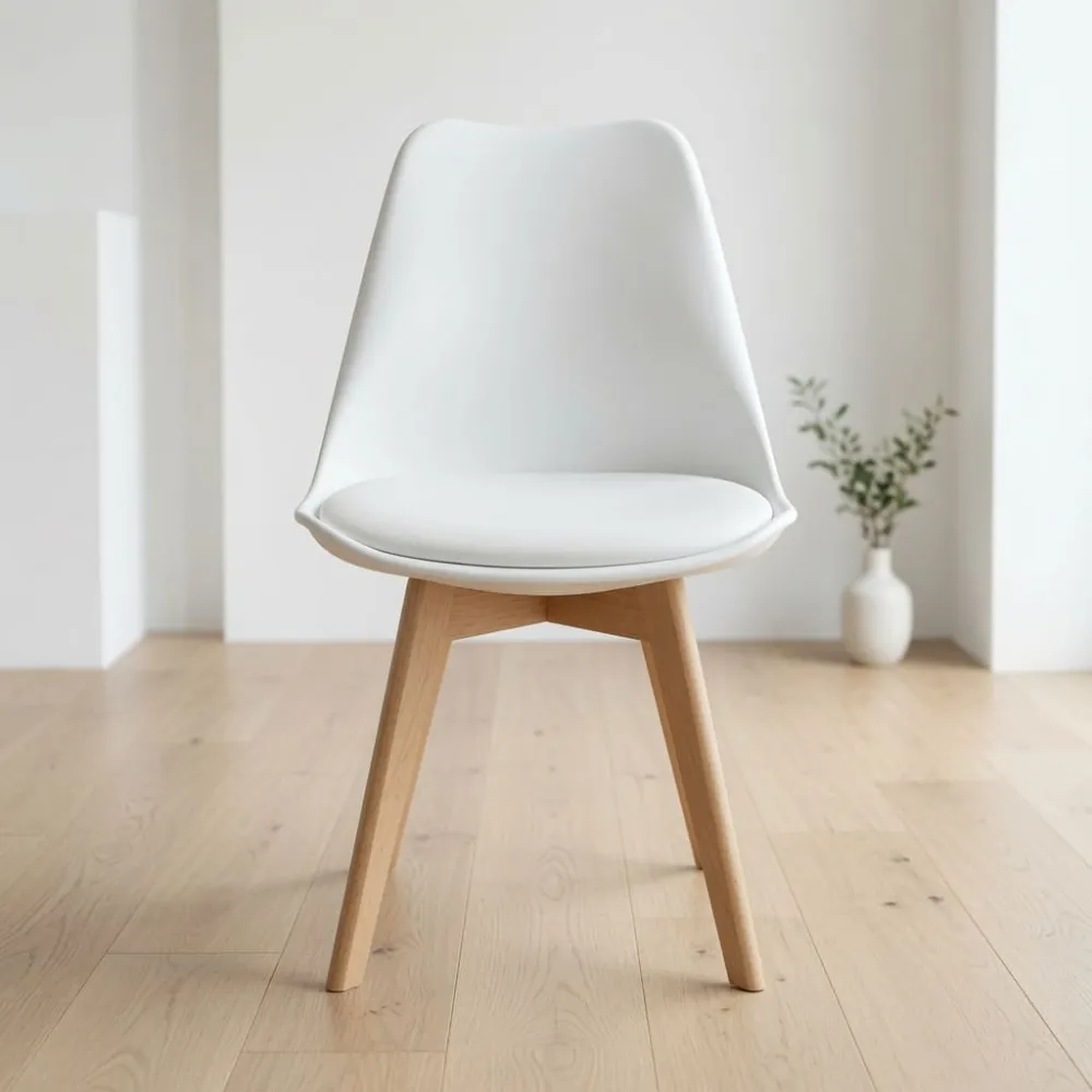 Silla Tulip Acolchada Ecocuero Patas de Madera Haya · Silla Tulip