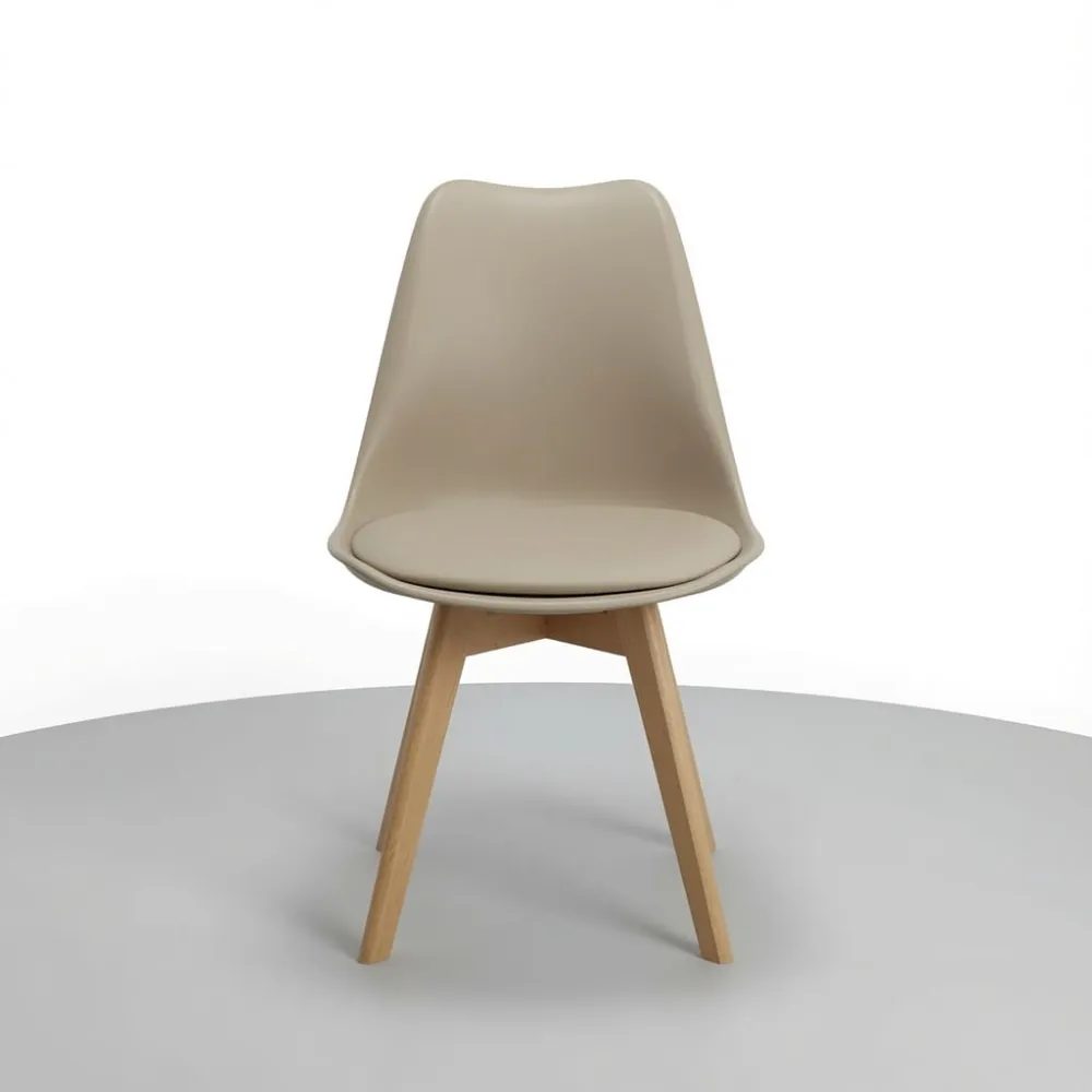 Silla Tulip Acolchada Ecocuero Patas de Madera Haya · Silla Tulip