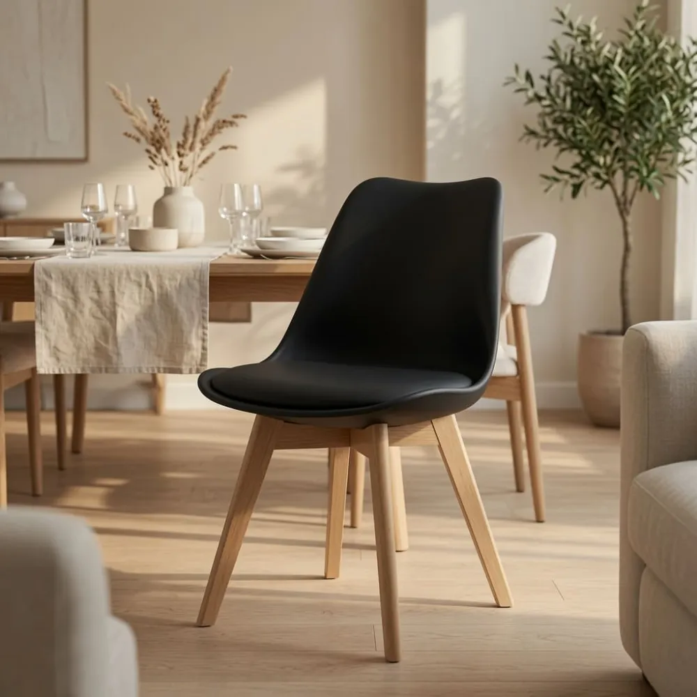 Silla Tulip Acolchada Ecocuero Patas de Madera Haya · Silla Tulip