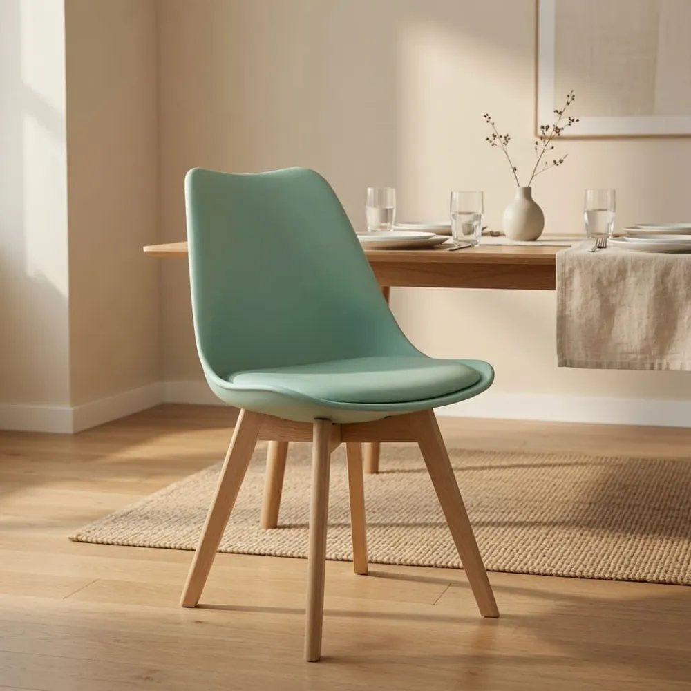 Silla Tulip Acolchada Ecocuero Patas de Madera Haya · Silla Tulip