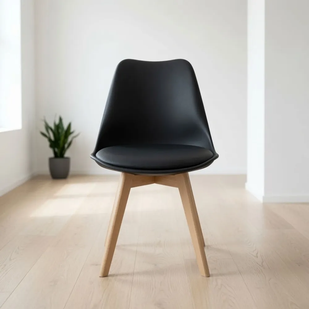 Silla Tulip Acolchada Ecocuero Patas de Madera Haya · Silla Tulip