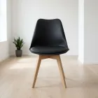 Silla Tulip Acolchada Ecocuero Patas de Madera Haya · Silla Tulip