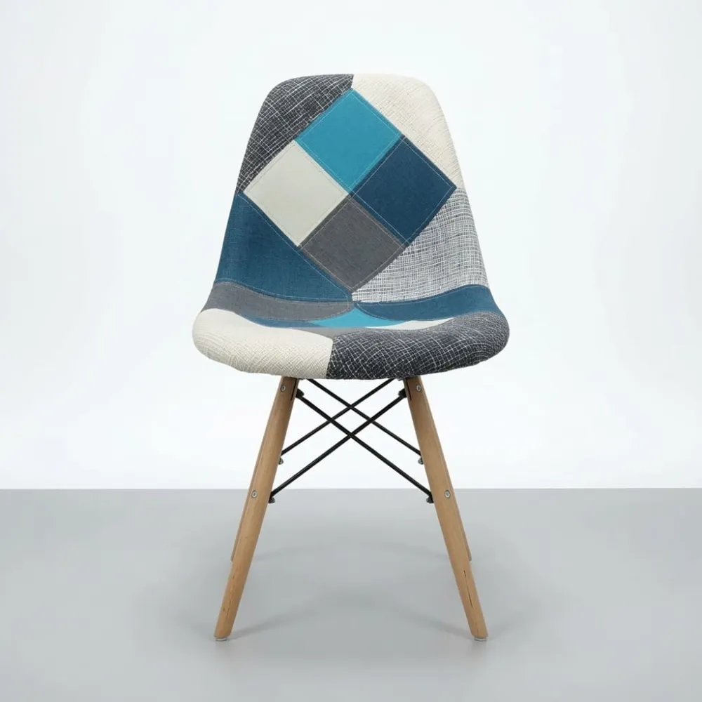 Silla Eames Patchwork Tela Patas de Madera Haya · Silla Eames DSW Patchwork