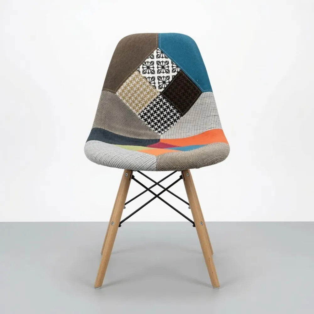 Silla Eames Patchwork Tela Patas de Madera Haya · Silla Eames DSW Patchwork