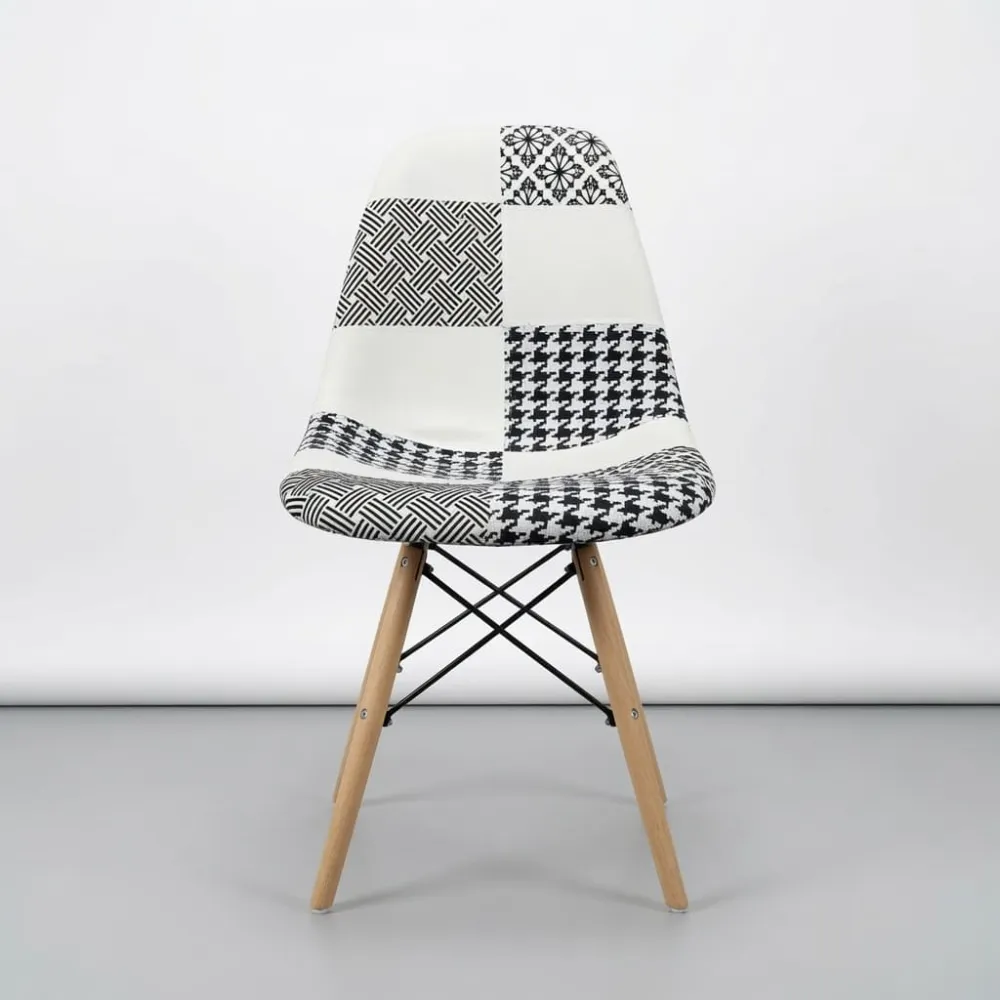 Silla Eames Patchwork Tela Patas de Madera Haya · Silla Eames DSW Patchwork