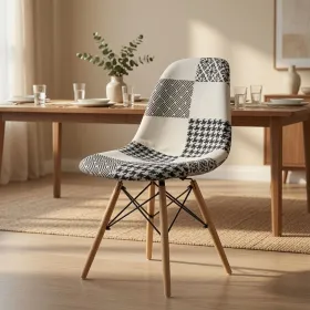 Silla Eames Patchwork Tela Patas de Madera Haya · Silla Eames DSW Patchwork