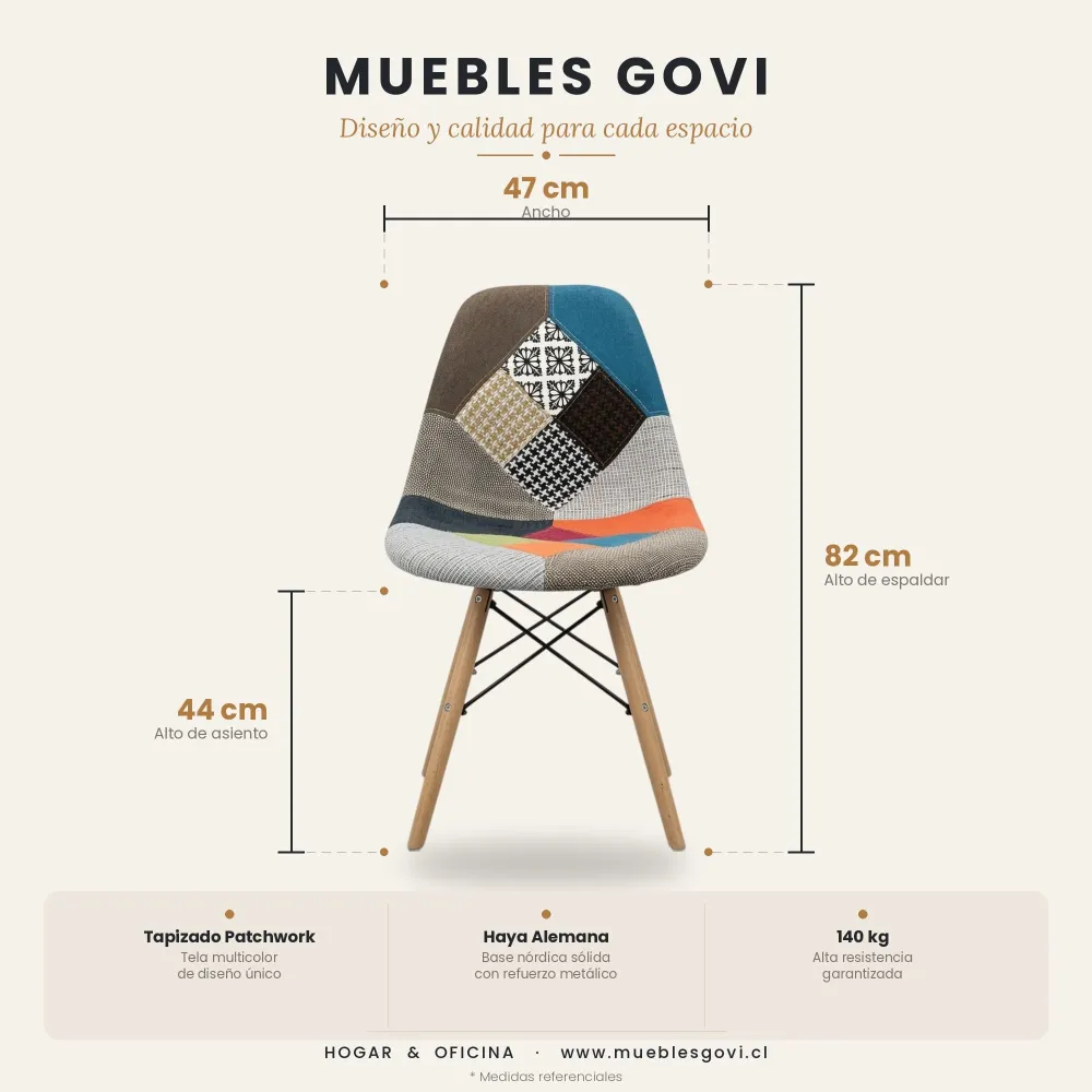 Silla Eames Patchwork Tela Patas de Madera Haya · Silla Eames DSW Patchwork