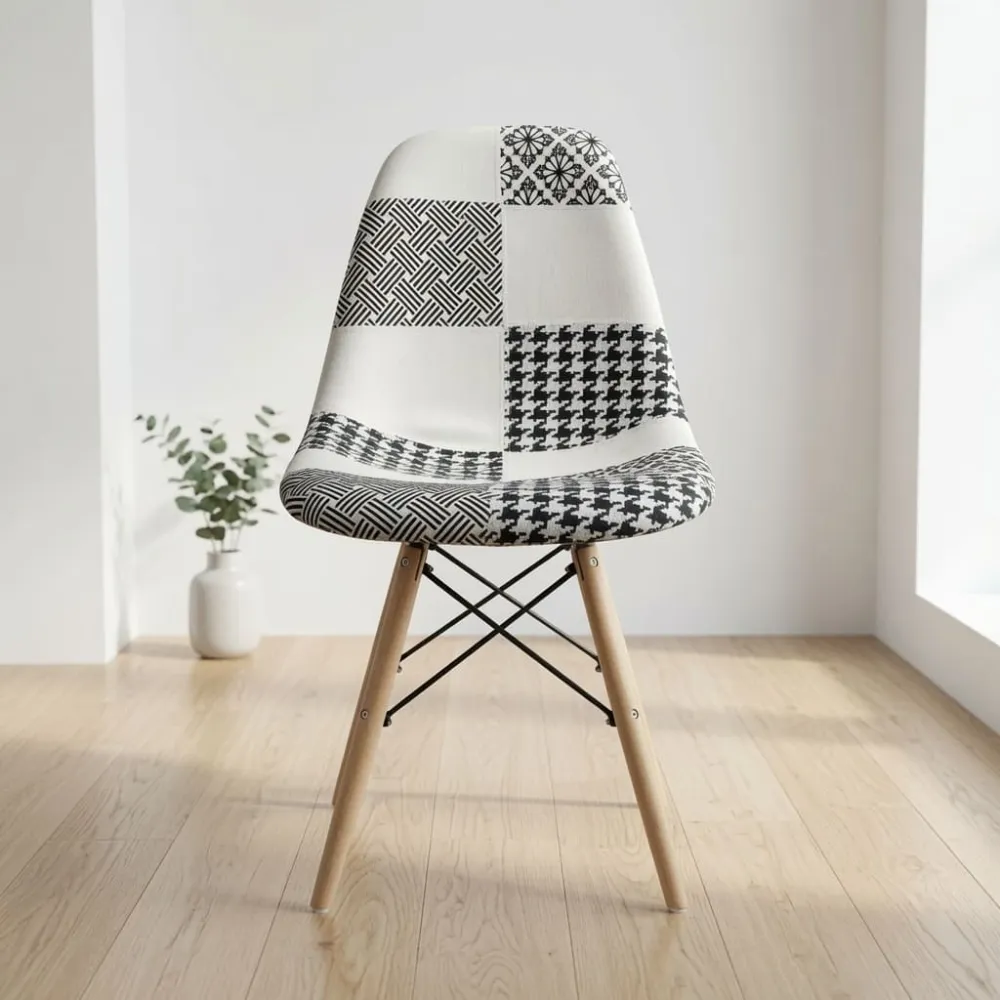 Silla Eames Patchwork Tela Patas de Madera Haya · Silla Eames DSW Patchwork