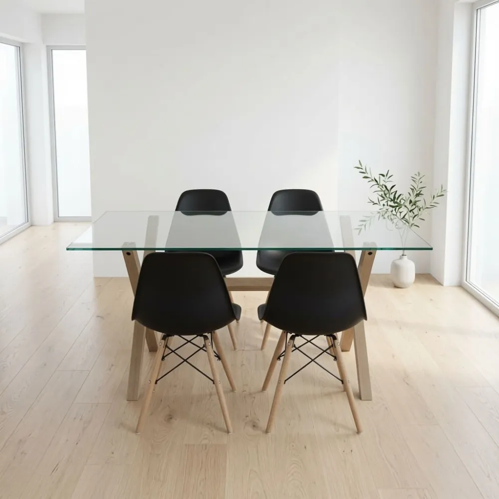 Comedor Mesa Cross Vidrio 140x90cm 4 Sillas Eames
