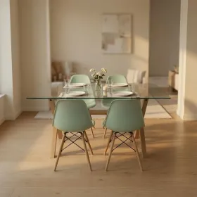 Comedor Mesa Cross Vidrio 140x90cm 4 Sillas Eames