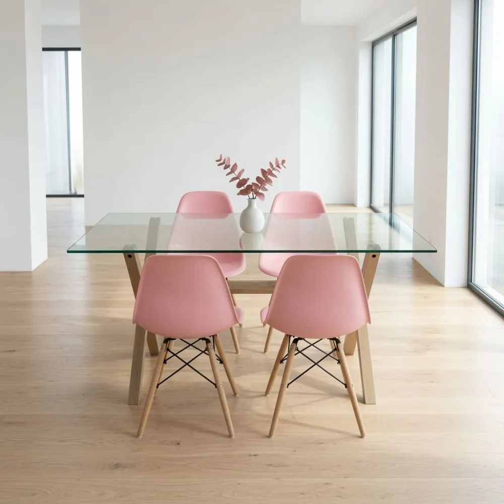 Comedor Mesa Cross Vidrio 140x90cm 4 Sillas Eames