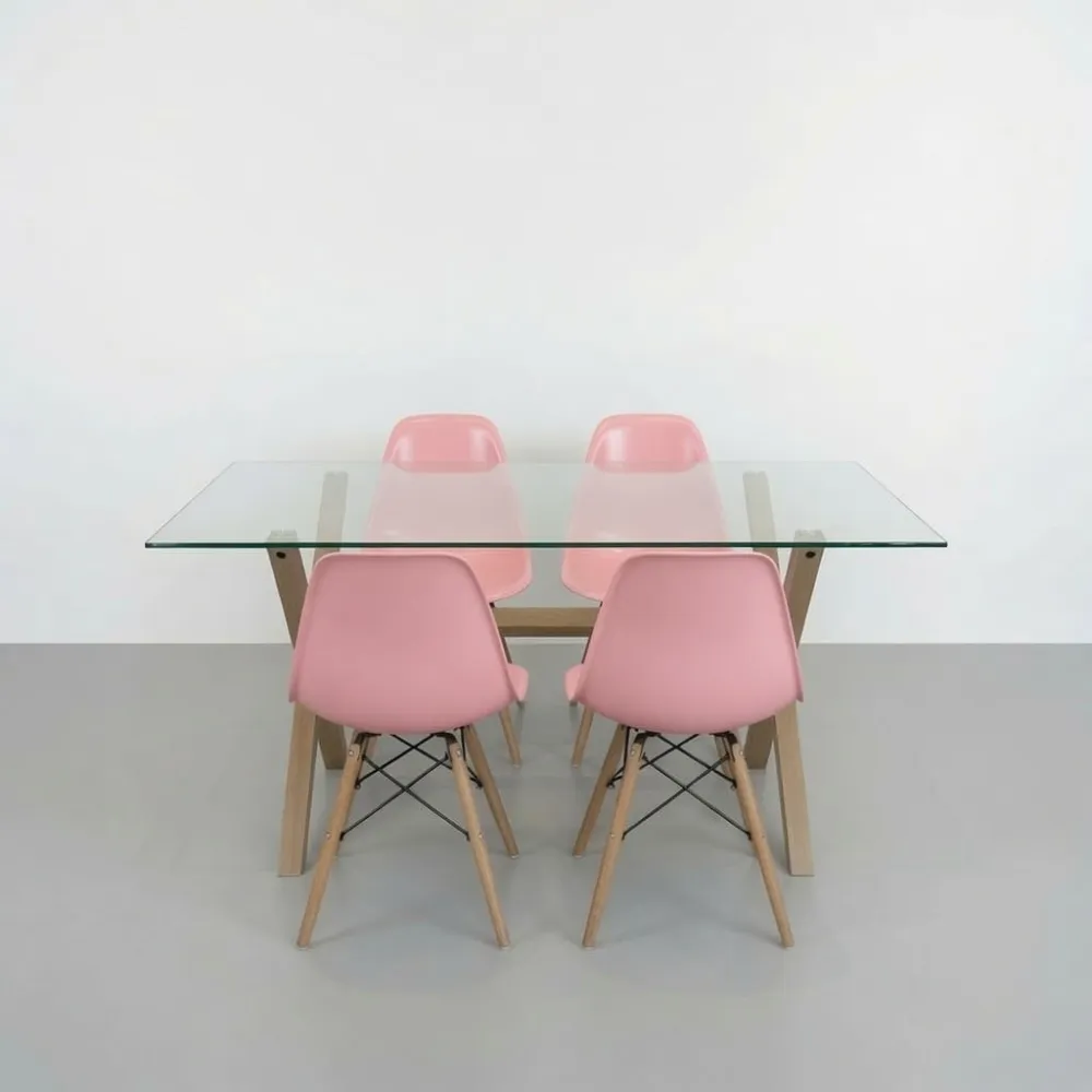 Comedor Mesa Cross Vidrio 140x90cm 4 Sillas Eames