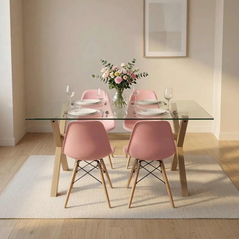 Comedor Mesa Cross Vidrio 140x90cm 4 Sillas Eames