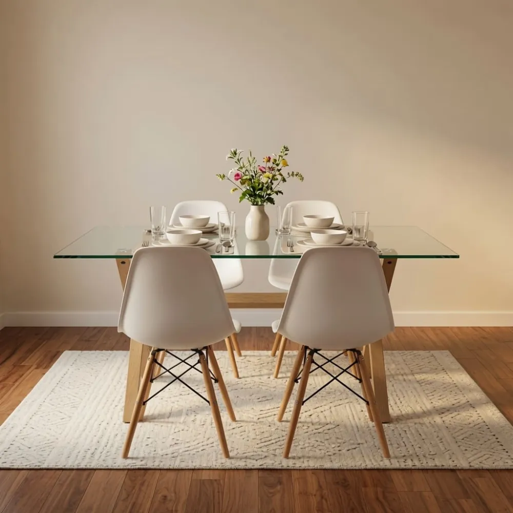 Comedor Mesa Cross Vidrio 140x90cm 4 Sillas Eames