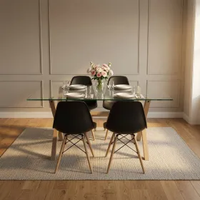 Comedor Mesa Cross Vidrio 140x90cm 4 Sillas Eames