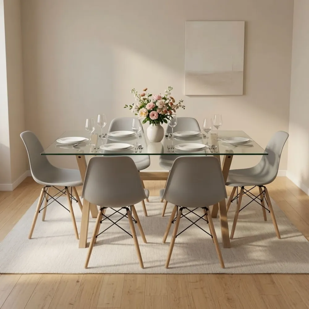 Comedor Mesa Cross Vidrio 140x90cm 6 Sillas Eames