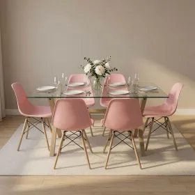 Comedor Mesa Cross Vidrio 140x90cm 6 Sillas Eames