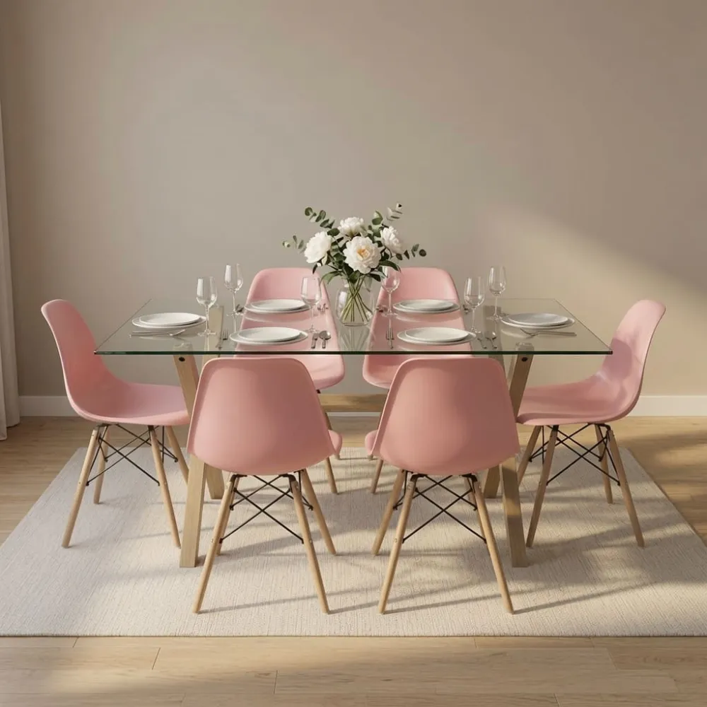 Comedor Mesa Cross Vidrio 140x90cm 6 Sillas Eames