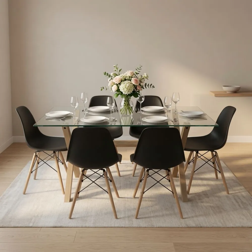 Comedor Mesa Cross Vidrio 140x90cm 6 Sillas Eames