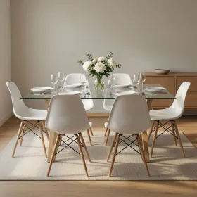Comedor Mesa Cross Vidrio 140x90cm 6 Sillas Eames