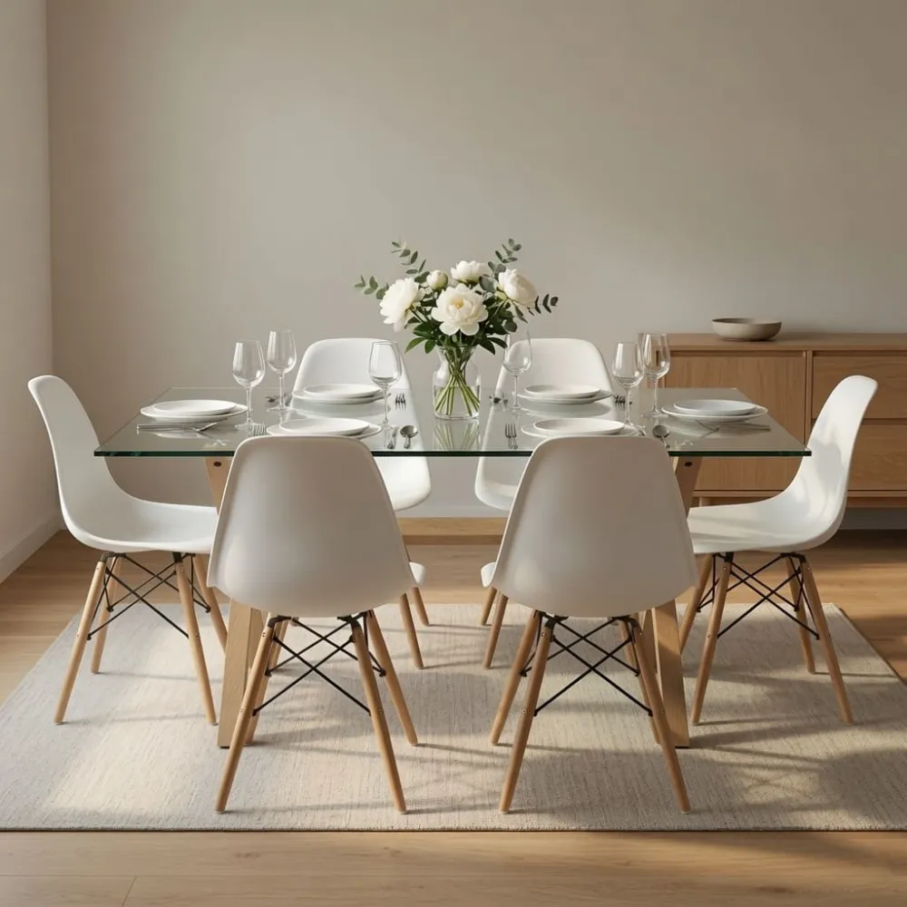 Comedor Mesa Cross Vidrio 140x90cm 6 Sillas Eames