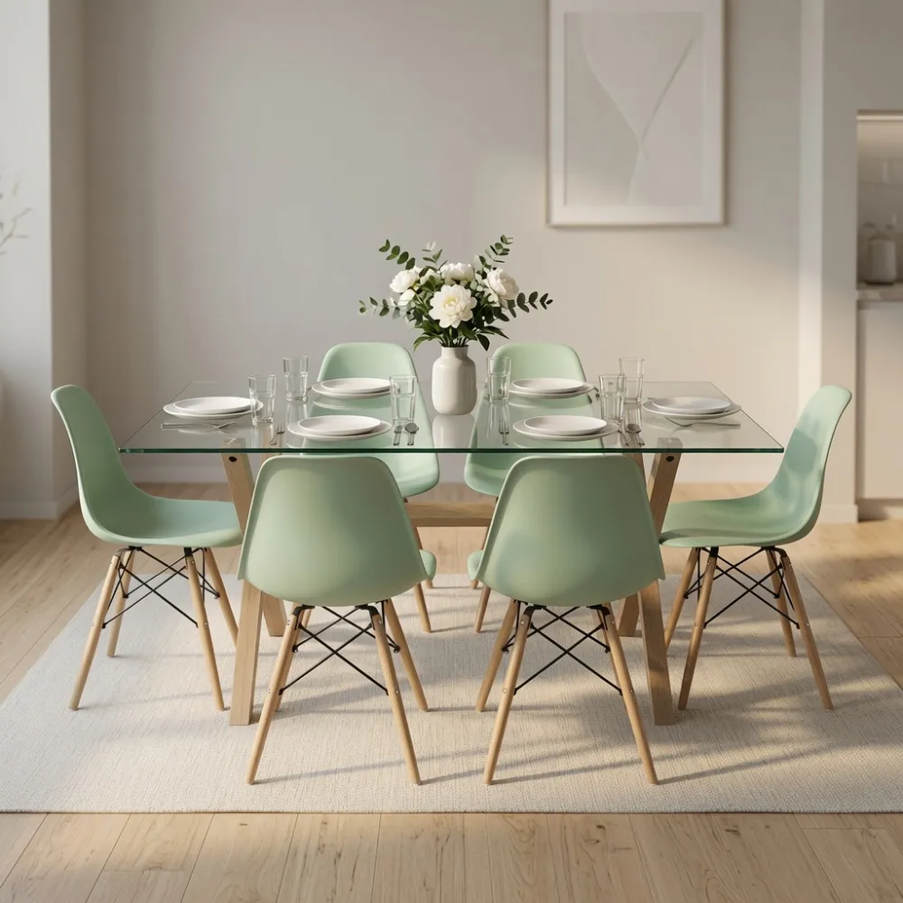 Comedor Mesa Cross Vidrio 140x90cm 6 Sillas Eames
