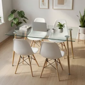 Comedor Mesa Vidrio 120x80cm 4 Sillas Eames