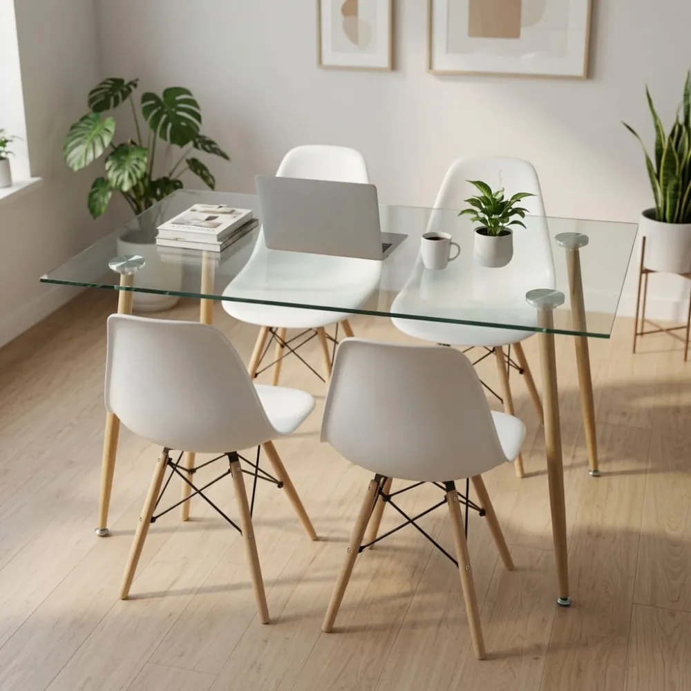 Comedor Mesa Vidrio 120x80cm 4 Sillas Eames