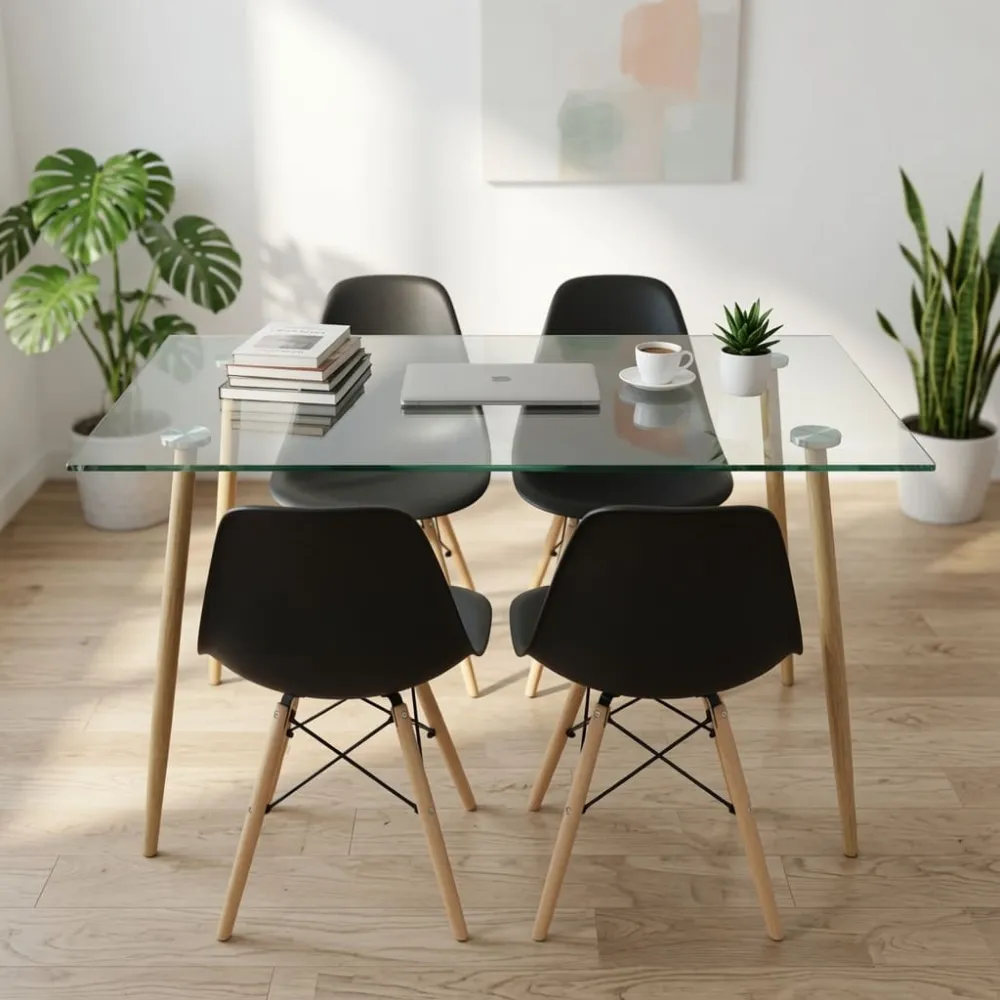 Comedor Mesa Vidrio 120x80cm 4 Sillas Eames