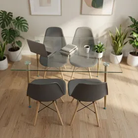 Comedor Mesa Vidrio 120x80cm 4 Sillas Eames