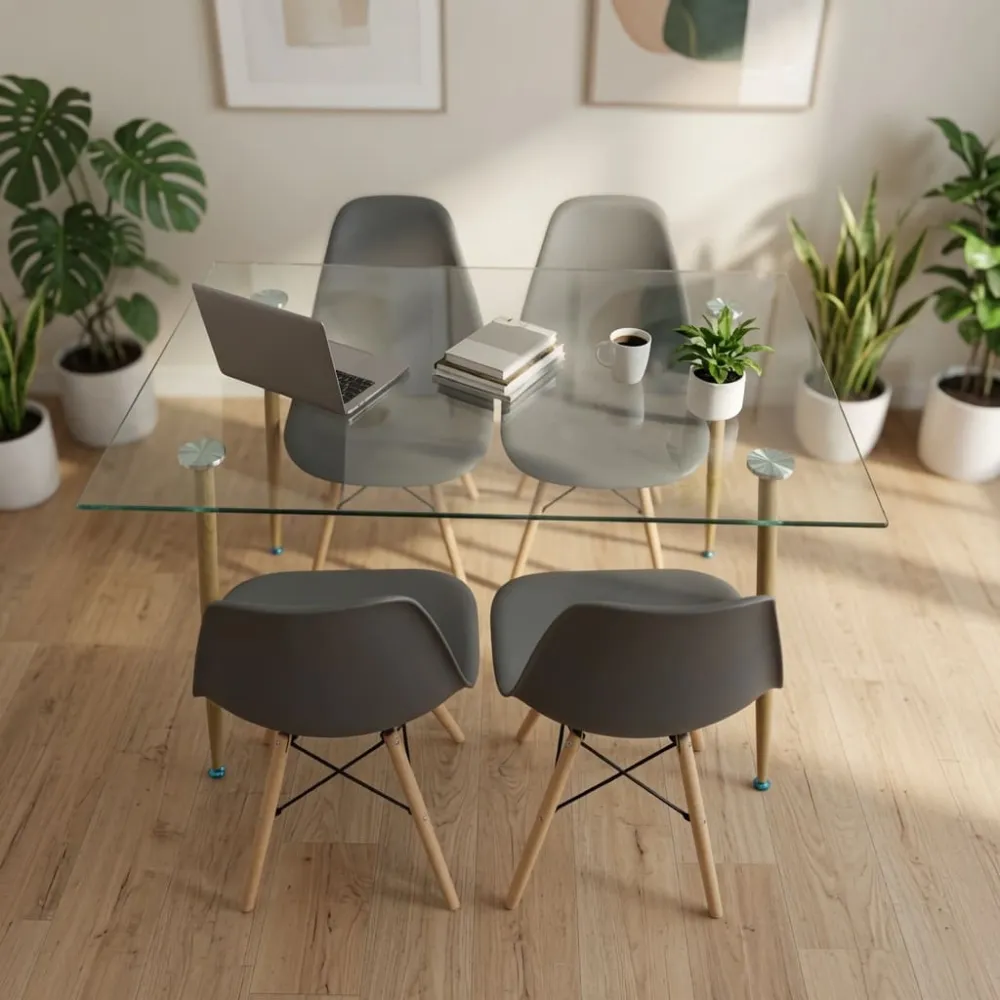 Comedor Mesa Vidrio 120x80cm 4 Sillas Eames