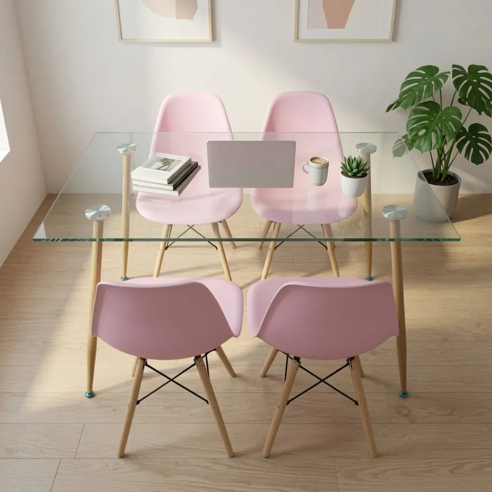 Comedor Mesa Vidrio 120x80cm 4 Sillas Eames