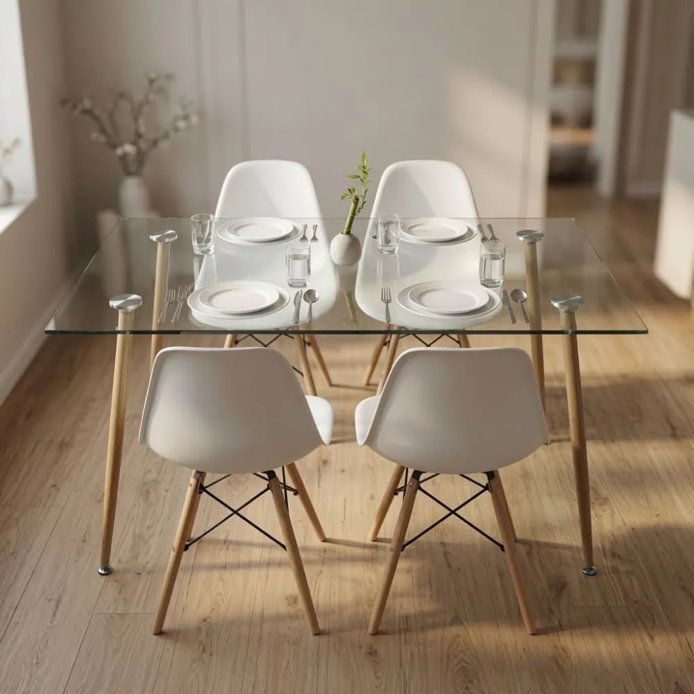 Comedor Mesa Vidrio 120x80cm 4 Sillas Eames