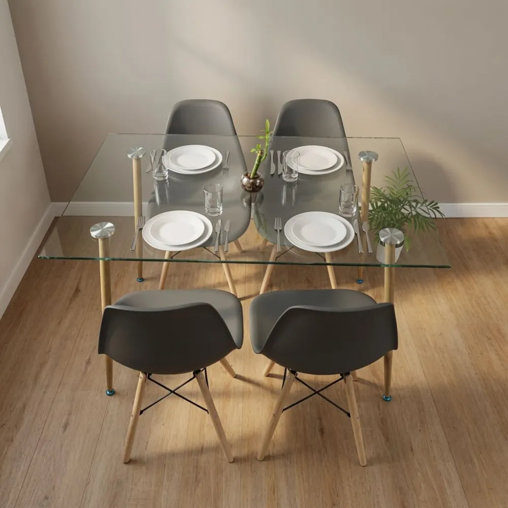 Comedor Mesa Vidrio 120x80cm 4 Sillas Eames