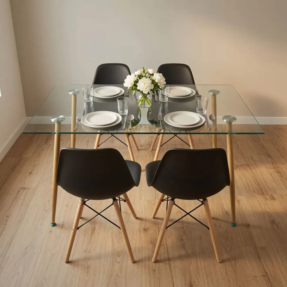 Comedor Mesa Vidrio 120x80cm 4 Sillas Eames