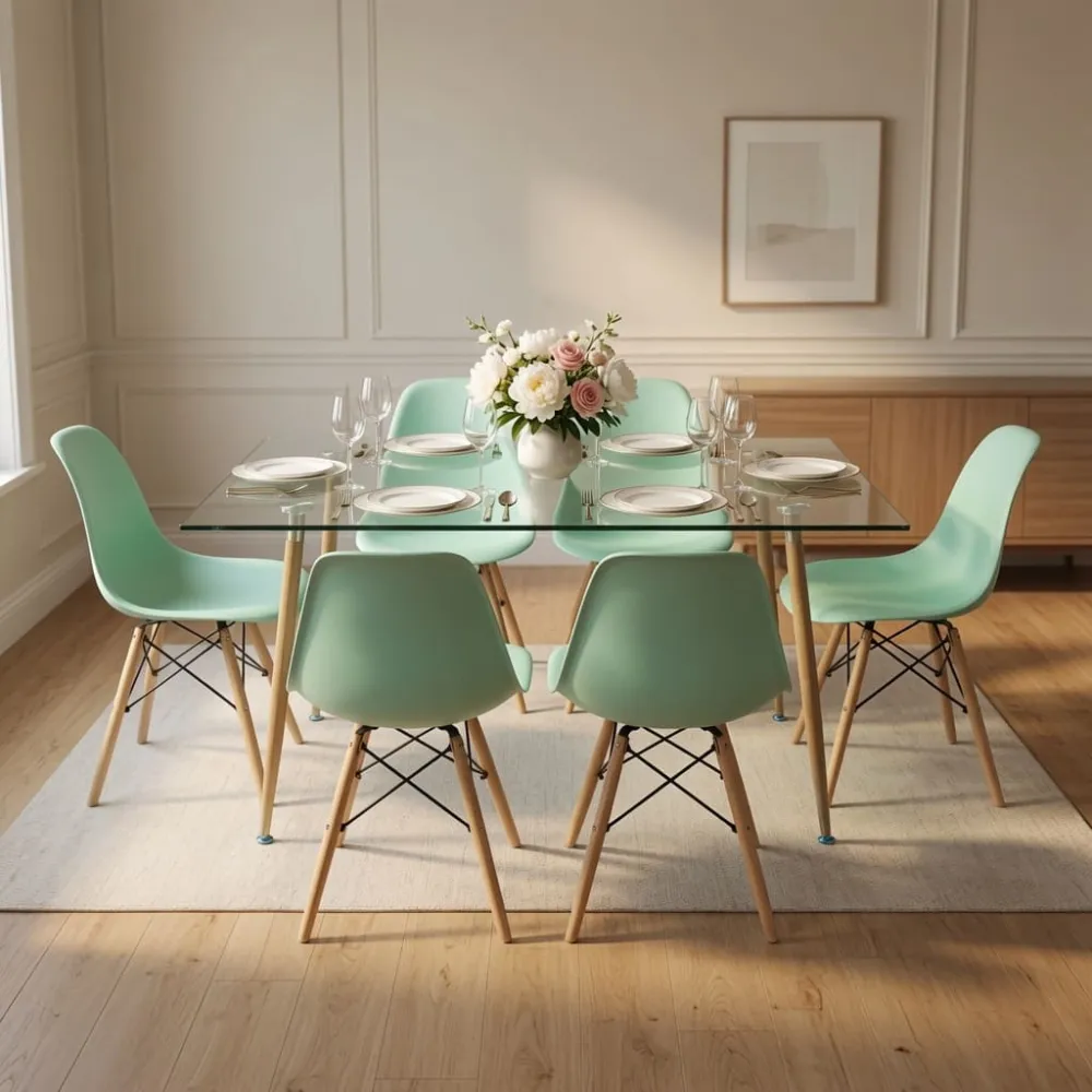 Comedor Mesa Vidrio 120x80cm 6 Sillas Eames